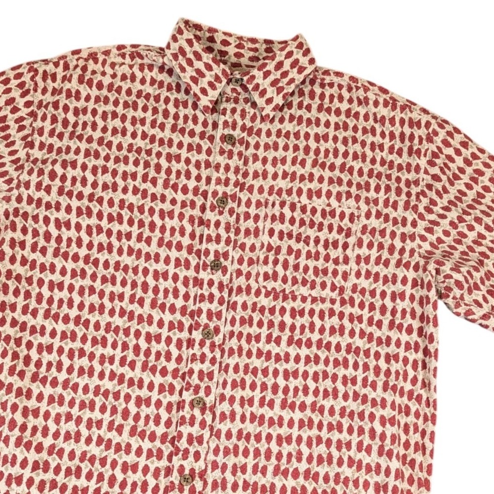 NorthCrest‎ Mens Red 100% Silk Abstract AOP Print Short Sleeve Button Down Shirt